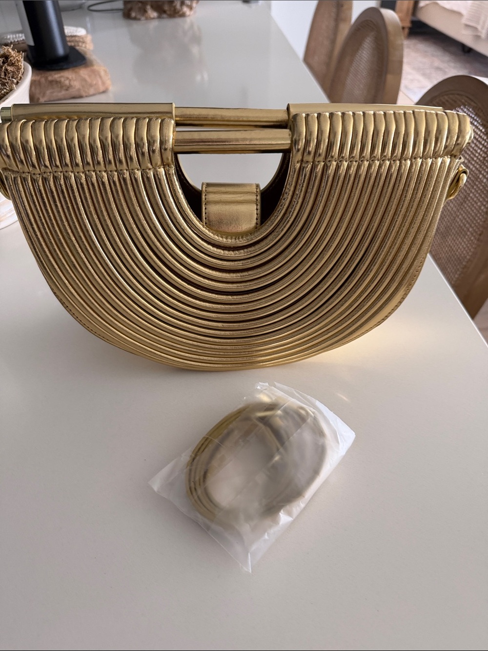 Gold Semi-Circle Structured Shoulder Bag